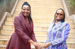 File image of CJ Martha Koome and former Judiciary Chief Registrar Anne Amadi.